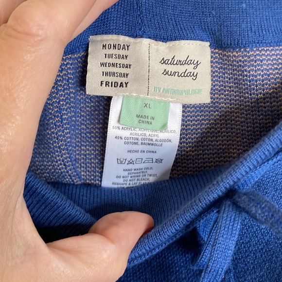 Anthropologie Saturday Sunday women’s sweater shorts size XL blue tan EUC - Picture 3 of 4